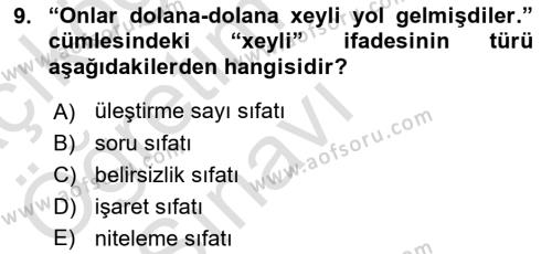 Çağdaş Türk Yazı Dilleri 1 Dersi 2020 - 2021 Yılı Yaz Okulu Sınavı 9. Soru