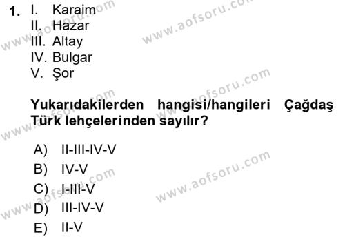 Çağdaş Türk Yazı Dilleri 1 Dersi 2021 - 2022 Yılı (Vize) Ara Sınavı 1. Soru