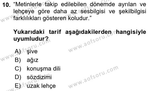 Çağdaş Türk Yazı Dilleri 1 Dersi 2021 - 2022 Yılı (Vize) Ara Sınavı 10. Soru