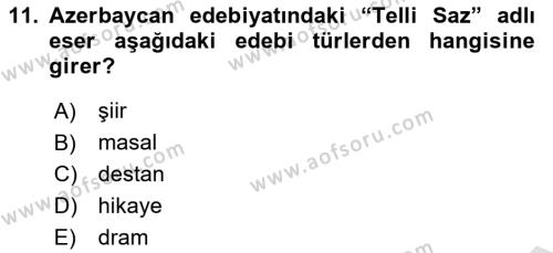 Çağdaş Türk Yazı Dilleri 1 Dersi 2021 - 2022 Yılı (Vize) Ara Sınavı 11. Soru