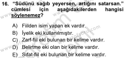 Çağdaş Türk Yazı Dilleri 1 Dersi 2021 - 2022 Yılı (Vize) Ara Sınavı 16. Soru