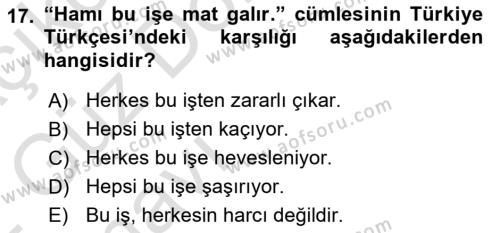 Çağdaş Türk Yazı Dilleri 1 Dersi 2021 - 2022 Yılı (Vize) Ara Sınavı 17. Soru