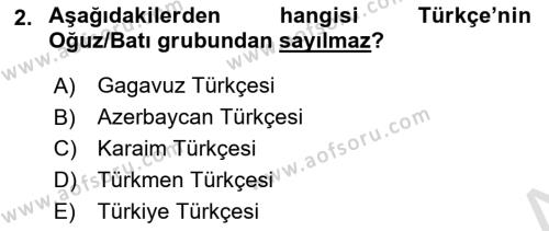 Çağdaş Türk Yazı Dilleri 1 Dersi 2021 - 2022 Yılı (Vize) Ara Sınavı 2. Soru