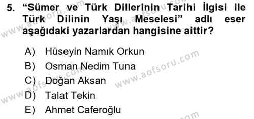 Çağdaş Türk Yazı Dilleri 1 Dersi 2021 - 2022 Yılı (Vize) Ara Sınavı 5. Soru