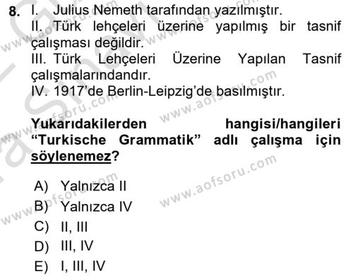 Çağdaş Türk Yazı Dilleri 1 Dersi 2021 - 2022 Yılı (Vize) Ara Sınavı 8. Soru