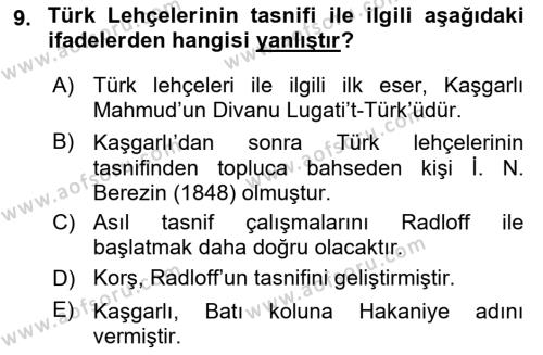 Çağdaş Türk Yazı Dilleri 1 Dersi 2021 - 2022 Yılı (Vize) Ara Sınavı 9. Soru