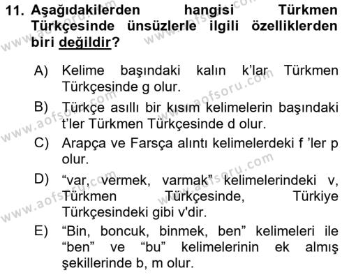 Çağdaş Türk Yazı Dilleri 1 Dersi 2021 - 2022 Yılı Yaz Okulu Sınavı 11. Soru