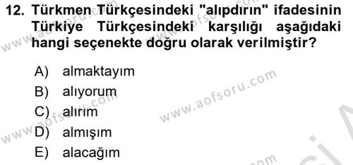 Çağdaş Türk Yazı Dilleri 1 Dersi 2021 - 2022 Yılı Yaz Okulu Sınavı 12. Soru