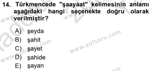 Çağdaş Türk Yazı Dilleri 1 Dersi 2021 - 2022 Yılı Yaz Okulu Sınavı 14. Soru