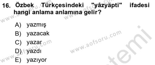 Çağdaş Türk Yazı Dilleri 1 Dersi 2021 - 2022 Yılı Yaz Okulu Sınavı 16. Soru