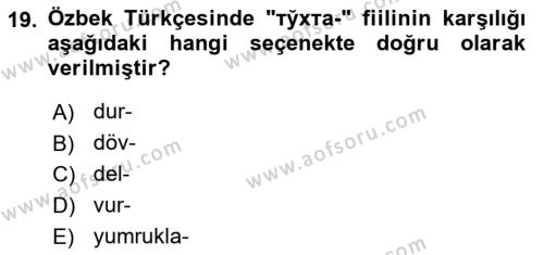 Çağdaş Türk Yazı Dilleri 1 Dersi 2021 - 2022 Yılı Yaz Okulu Sınavı 19. Soru