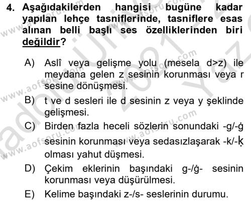 Çağdaş Türk Yazı Dilleri 1 Dersi 2021 - 2022 Yılı Yaz Okulu Sınavı 4. Soru