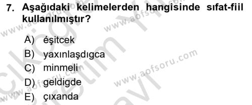 Çağdaş Türk Yazı Dilleri 1 Dersi 2021 - 2022 Yılı Yaz Okulu Sınavı 7. Soru