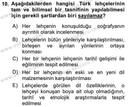 Çağdaş Türk Yazı Dilleri 1 Dersi 2022 - 2023 Yılı (Vize) Ara Sınavı 10. Soru