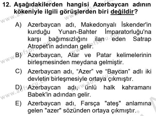 Çağdaş Türk Yazı Dilleri 1 Dersi 2022 - 2023 Yılı (Vize) Ara Sınavı 12. Soru