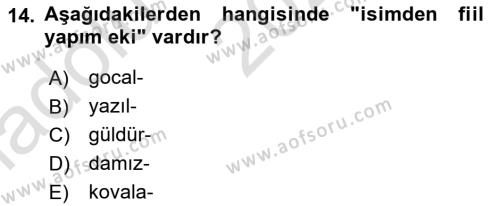 Çağdaş Türk Yazı Dilleri 1 Dersi 2022 - 2023 Yılı (Vize) Ara Sınavı 14. Soru