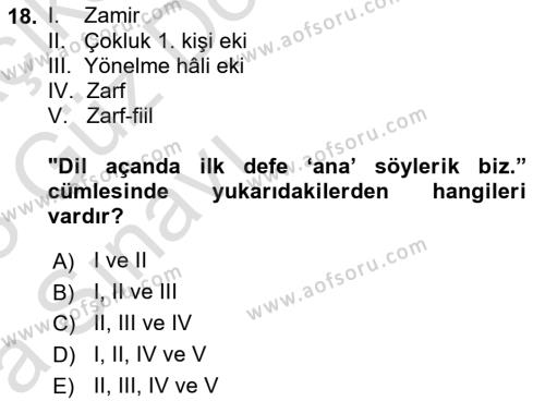 Çağdaş Türk Yazı Dilleri 1 Dersi 2022 - 2023 Yılı (Vize) Ara Sınavı 18. Soru