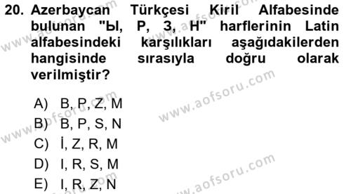 Çağdaş Türk Yazı Dilleri 1 Dersi 2022 - 2023 Yılı (Vize) Ara Sınavı 20. Soru