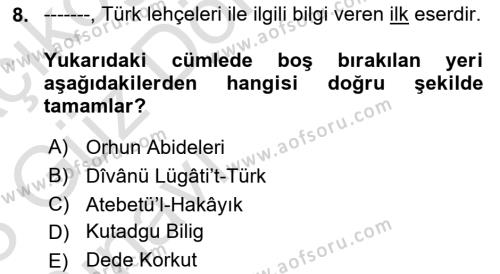 Çağdaş Türk Yazı Dilleri 1 Dersi 2022 - 2023 Yılı (Vize) Ara Sınavı 8. Soru