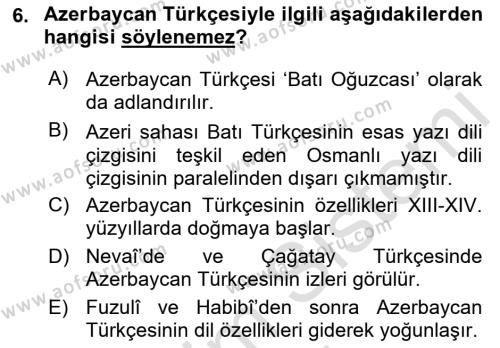 Çağdaş Türk Yazı Dilleri 1 Dersi 2022 - 2023 Yılı (Final) Dönem Sonu Sınavı 6. Soru