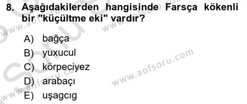 Çağdaş Türk Yazı Dilleri 1 Dersi 2022 - 2023 Yılı (Final) Dönem Sonu Sınavı 8. Soru