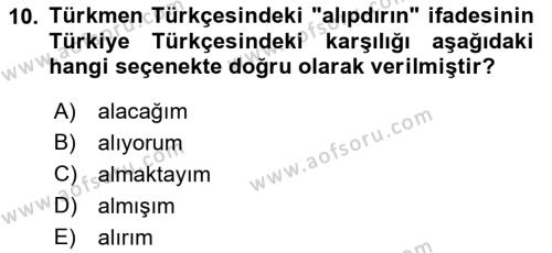 Çağdaş Türk Yazı Dilleri 1 Dersi 2022 - 2023 Yılı Yaz Okulu Sınavı 10. Soru