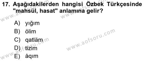 Çağdaş Türk Yazı Dilleri 1 Dersi 2022 - 2023 Yılı Yaz Okulu Sınavı 17. Soru