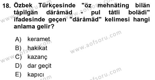 Çağdaş Türk Yazı Dilleri 1 Dersi 2022 - 2023 Yılı Yaz Okulu Sınavı 18. Soru