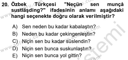 Çağdaş Türk Yazı Dilleri 1 Dersi 2022 - 2023 Yılı Yaz Okulu Sınavı 20. Soru