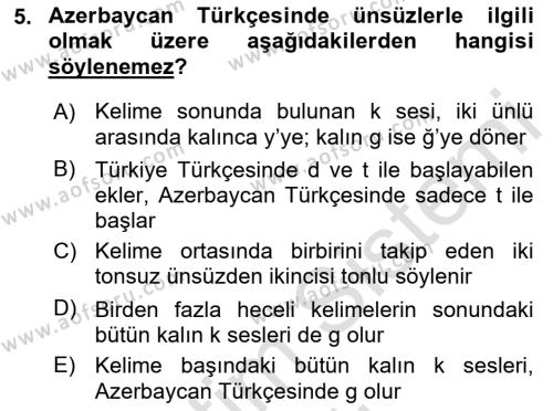 Çağdaş Türk Yazı Dilleri 1 Dersi 2022 - 2023 Yılı Yaz Okulu Sınavı 5. Soru