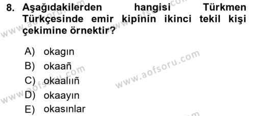 Çağdaş Türk Yazı Dilleri 1 Dersi 2022 - 2023 Yılı Yaz Okulu Sınavı 8. Soru