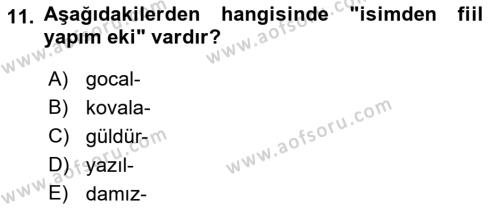 Çağdaş Türk Yazı Dilleri 1 Dersi 2023 - 2024 Yılı (Vize) Ara Sınavı 11. Soru