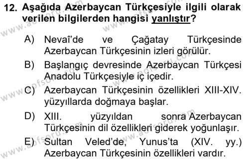 Çağdaş Türk Yazı Dilleri 1 Dersi 2023 - 2024 Yılı (Vize) Ara Sınavı 12. Soru