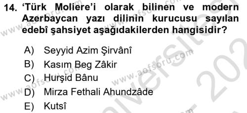 Çağdaş Türk Yazı Dilleri 1 Dersi 2023 - 2024 Yılı (Vize) Ara Sınavı 14. Soru