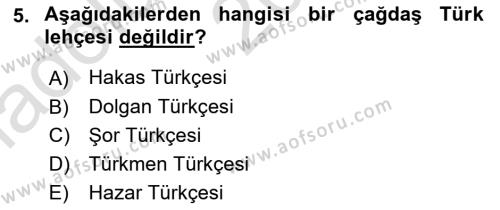 Çağdaş Türk Yazı Dilleri 1 Dersi 2023 - 2024 Yılı (Vize) Ara Sınavı 5. Soru