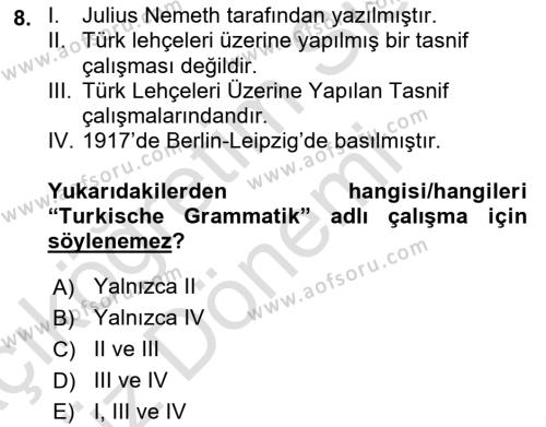 Çağdaş Türk Yazı Dilleri 1 Dersi 2023 - 2024 Yılı (Vize) Ara Sınavı 8. Soru