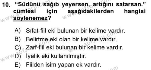 Çağdaş Türk Yazı Dilleri 1 Dersi 2023 - 2024 Yılı (Final) Dönem Sonu Sınavı 10. Soru