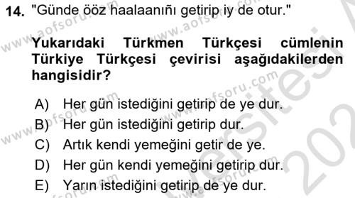 Çağdaş Türk Yazı Dilleri 1 Dersi 2023 - 2024 Yılı (Final) Dönem Sonu Sınavı 14. Soru