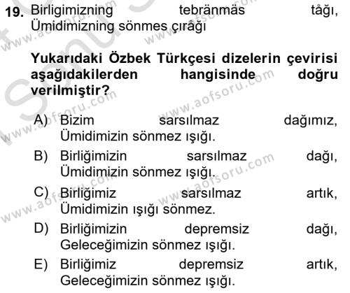 Çağdaş Türk Yazı Dilleri 1 Dersi 2023 - 2024 Yılı (Final) Dönem Sonu Sınavı 19. Soru