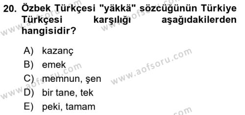 Çağdaş Türk Yazı Dilleri 1 Dersi 2023 - 2024 Yılı (Final) Dönem Sonu Sınavı 20. Soru