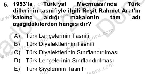 Çağdaş Türk Yazı Dilleri 1 Dersi 2023 - 2024 Yılı (Final) Dönem Sonu Sınavı 5. Soru