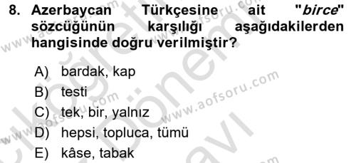 Çağdaş Türk Yazı Dilleri 1 Dersi 2023 - 2024 Yılı (Final) Dönem Sonu Sınavı 8. Soru