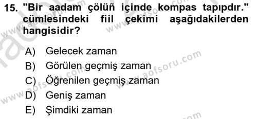 Çağdaş Türk Yazı Dilleri 1 Dersi 2023 - 2024 Yılı Yaz Okulu Sınavı 15. Soru