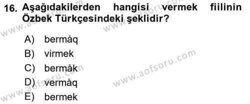 Çağdaş Türk Yazı Dilleri 1 Dersi 2023 - 2024 Yılı Yaz Okulu Sınavı 16. Soru