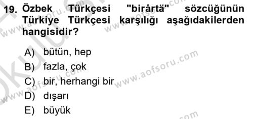 Çağdaş Türk Yazı Dilleri 1 Dersi 2023 - 2024 Yılı Yaz Okulu Sınavı 19. Soru