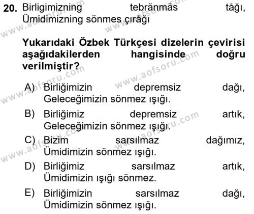 Çağdaş Türk Yazı Dilleri 1 Dersi 2023 - 2024 Yılı Yaz Okulu Sınavı 20. Soru