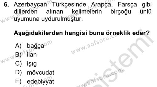 Çağdaş Türk Yazı Dilleri 1 Dersi 2023 - 2024 Yılı Yaz Okulu Sınavı 6. Soru