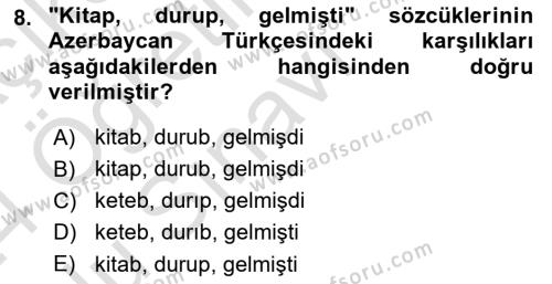 Çağdaş Türk Yazı Dilleri 1 Dersi 2023 - 2024 Yılı Yaz Okulu Sınavı 8. Soru