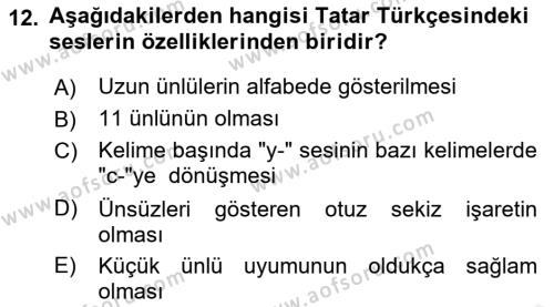 Çağdaş Türk Yazı Dilleri 2 Dersi 2015 - 2016 Yılı (Vize) Ara Sınavı 12. Soru