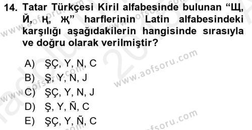 Çağdaş Türk Yazı Dilleri 2 Dersi 2015 - 2016 Yılı (Vize) Ara Sınavı 14. Soru